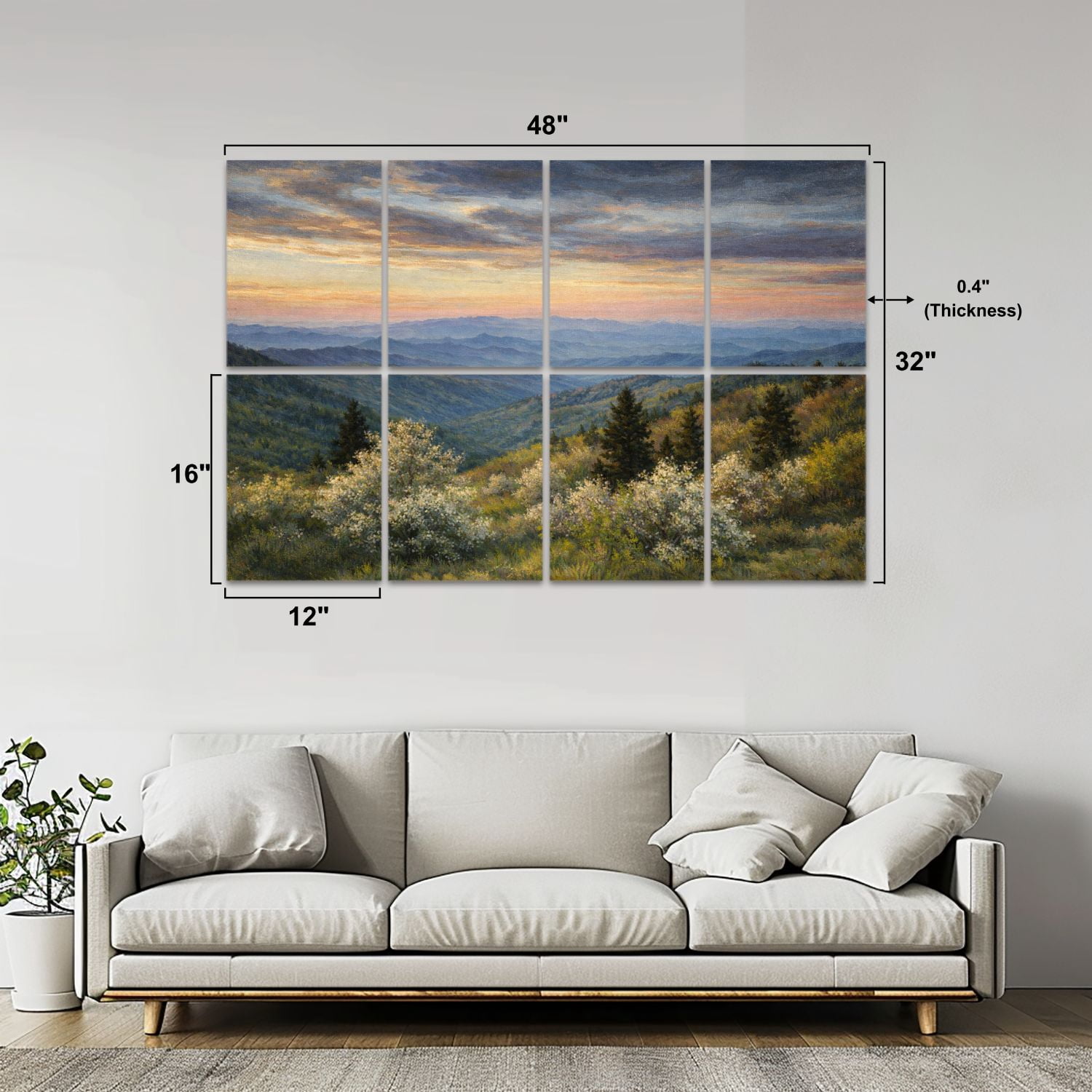 Rustic 8 Pack Art Acoustic Panels Sound Absorbing Scenic Blue Ridge Parkway Appalachians Smoky Mountains Decorative Soundproof Wall Panels Self Adhesive for Nursery Game Room Bedroom 48"x32"