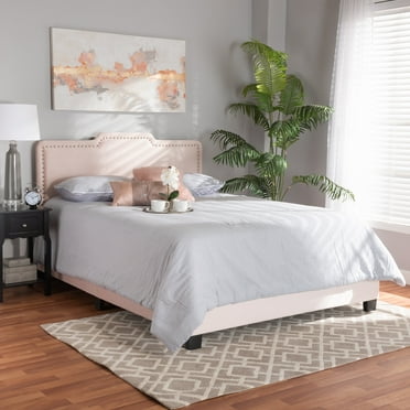 Baxton Studio Benjen Contemporary/Modern Velvet Back Support Panel Bed, Full, Light Pink/Black