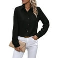 thumbnail image 2 of Button Down Shirts for Women Long Sleeve Blouse Shirts Casual Solid Office Work Tunic Top Black M, 2 of 7