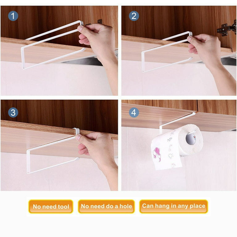 Lnkoo Paper Towel Holder Dispenser Under Cabinet Paper Roll Holder Rack Without Drilling for Kitchen Bathroom, White