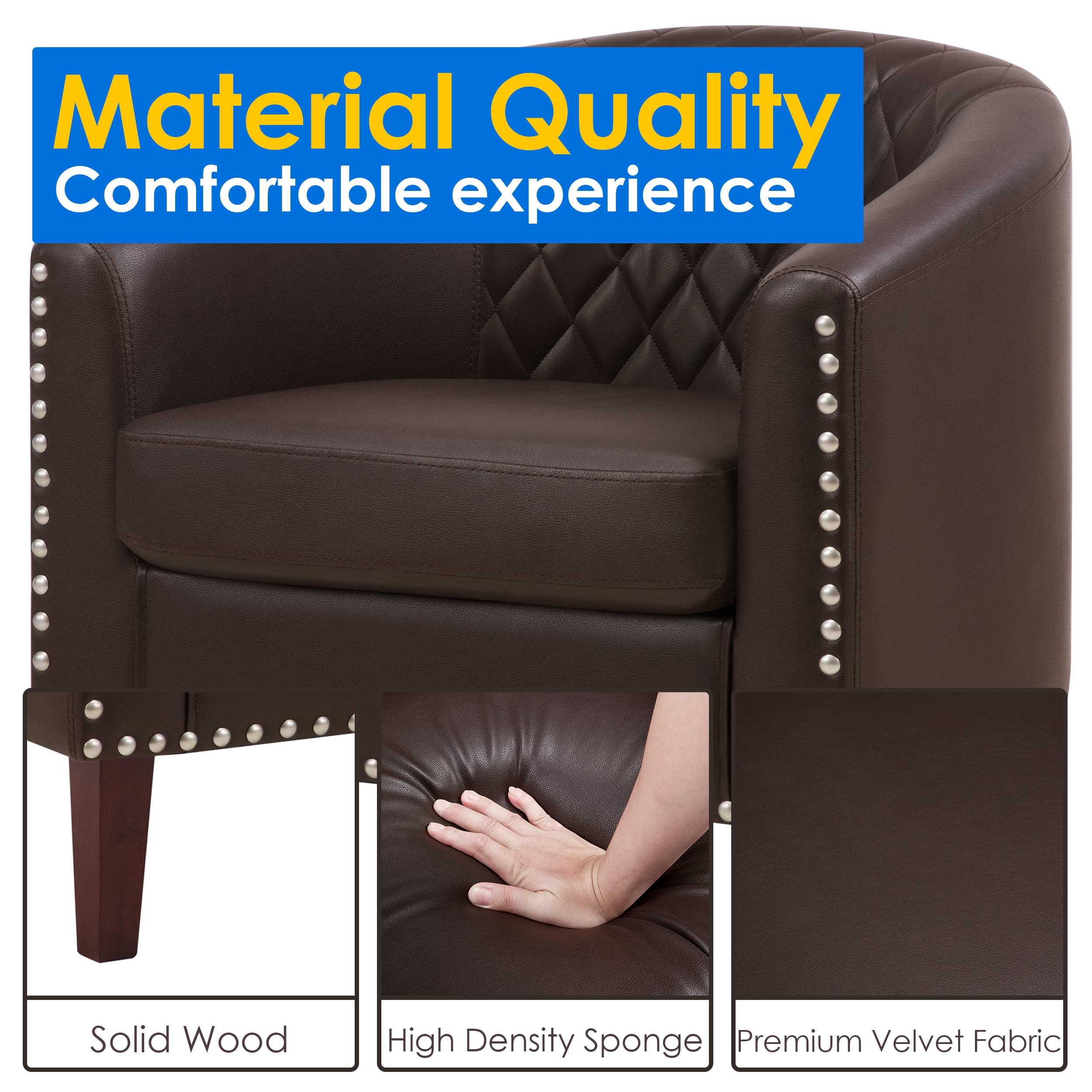 TrumanPick Barrel Chair with Ottoman Set, Leather Accent  Chair Club Armchairs Comfy Chairs for Living Room, Bedroom, Brown