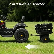 Hikiddo 24 Volt Ride on Toys, Kids Electric Ride On Tractor with Trailer -Black