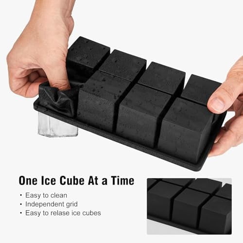 Premium Ice Tray Combo (16 Ice Cubes/6 Ice Ball), Large Ice Sphere Maker & New Upgraded Ice Cube Trays, Food Grade, Spill-Free Integrated Funnels, Whiskey Bourbon Cocktails, Black