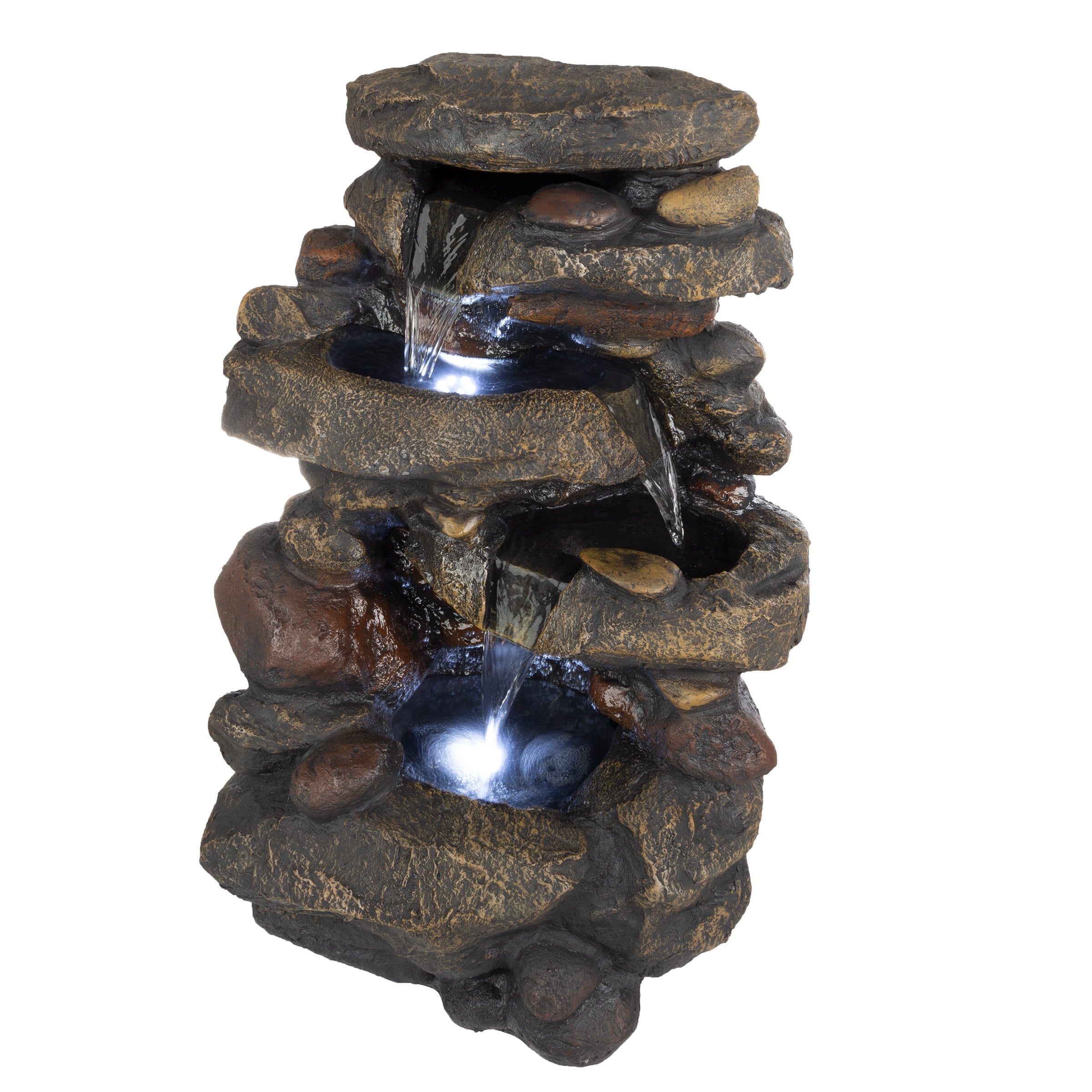 Pure Garden 3-Tier Outdoor Water Fountain with Lights - 25.5” LED Fountain