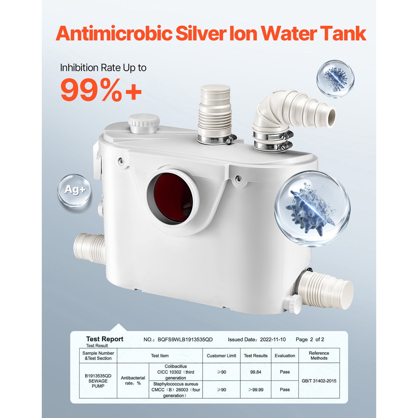 KFFKFF Effluent Water Pump, 500W, Capable of 29 GPM Flow, Elevation Reach 26 ft/8 m, Sanitation Pump Featuring 4 Water Entry Points, Designed for Efficient Waste Liquid Management in Toilet