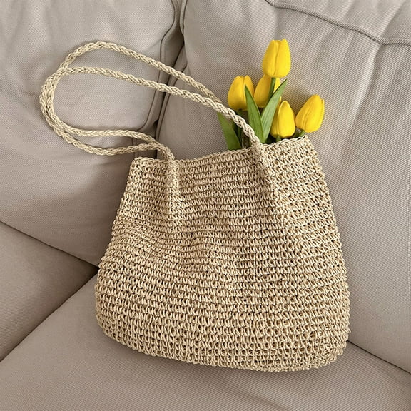 Kehuo Women Straw Crochet Backpack Flap Drawstring Shoulders Bag Casual Beach Daypack Bag Straw Purse for Girls Summer Beach Crossbody Handbags, Household Supplies Content Household