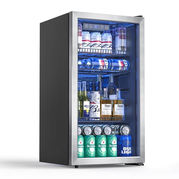 UrbanSync Beverage Refrigerator with Glass Door, 3.2 Cu.ft Mini Fridge with Adjustable Shelves for Soda, Beer, Home/Office/Bar