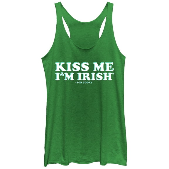Women's Lost Gods St. Patrick's Day Kiss Me Irish Today  Racerback Tank Top Envy Green Large