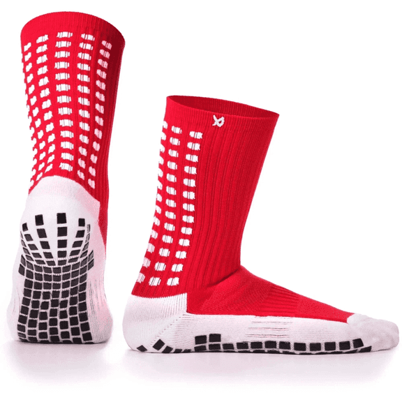 LUX Soccer Grip Calf Socks Red Adult Anti Slip Football Performance Socks EU 39-46