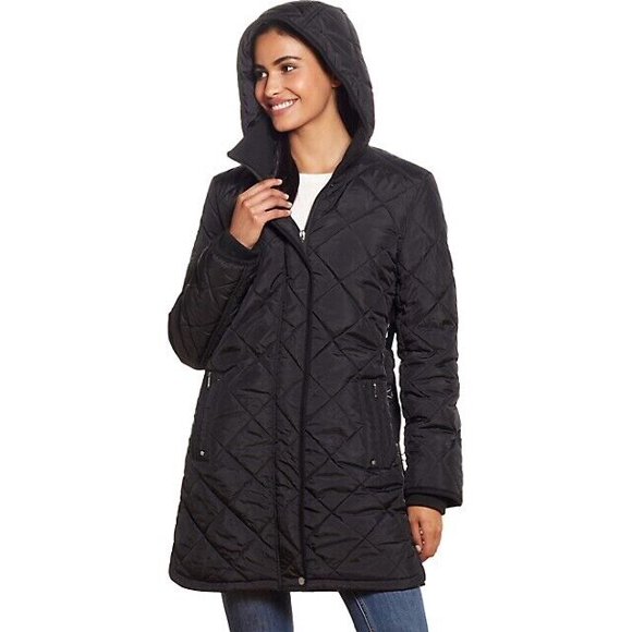 Weatherproof Women's Hooded Midweight Quilted Walker Jacket M in black
