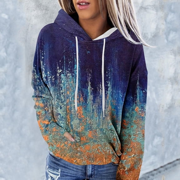 Vedolay Zip Hoodies for Women Women Crewneck Oversized Sweatshirt Long Sleeve Casual Fall Pullover Workout Tops,Dark Blue XXL