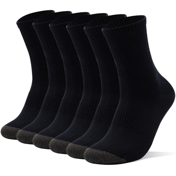 LWFBDTK Women Athletic Crew Socks, 6-Pairs, Moisture-Wicking Athletic Running Socks for Hiking, Work & Daily, Size L (9-12.5), Black