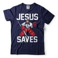 thumbnail image 4 of Men's Hockey T-Shirt Funny Hockey Shirt Jesus Goalkeeper T-Shirt Funny Jesus Saves Hockey T-Shirt (Medium Grey), 4 of 6