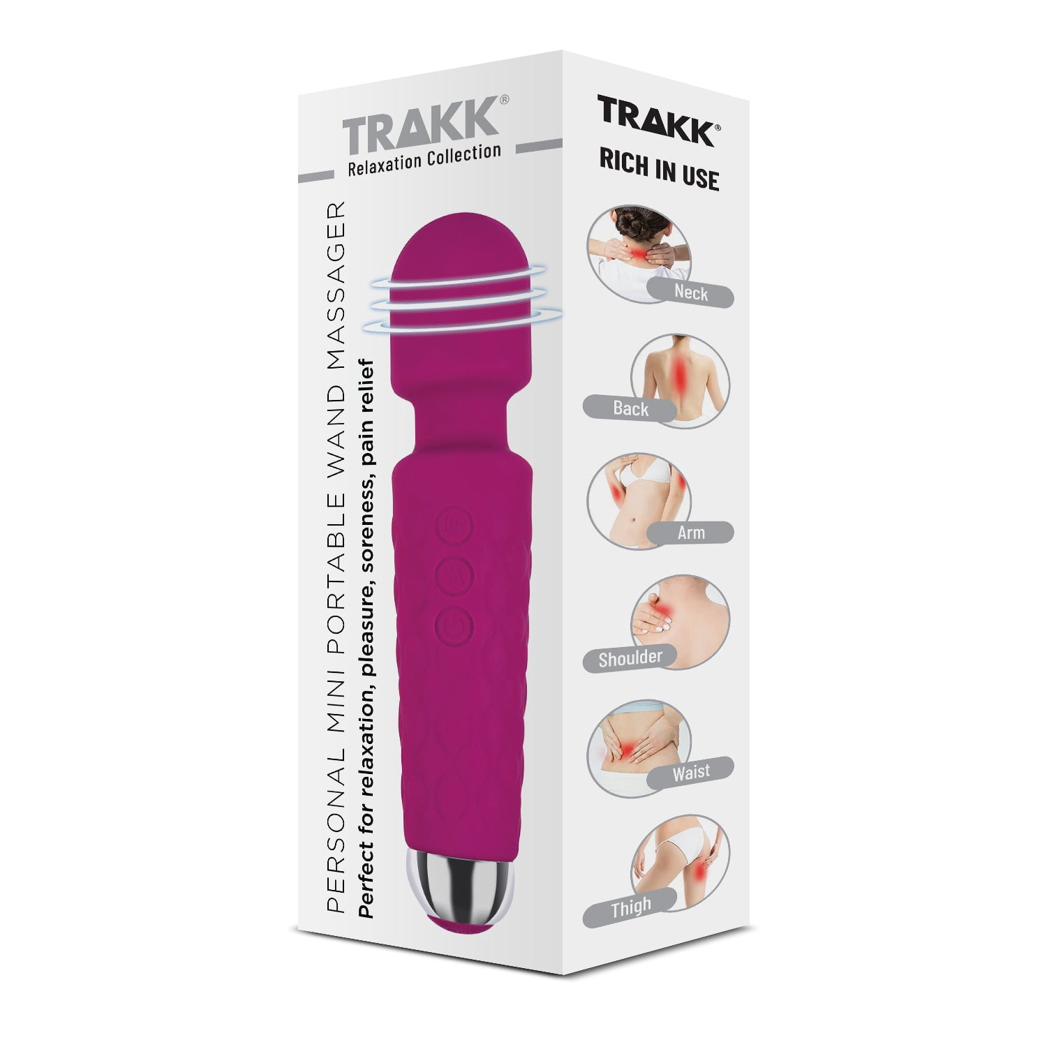TRAKK Personal Touch Go Lightweight Cordless Handheld Massager, Waterproof, Light/Pastel Red