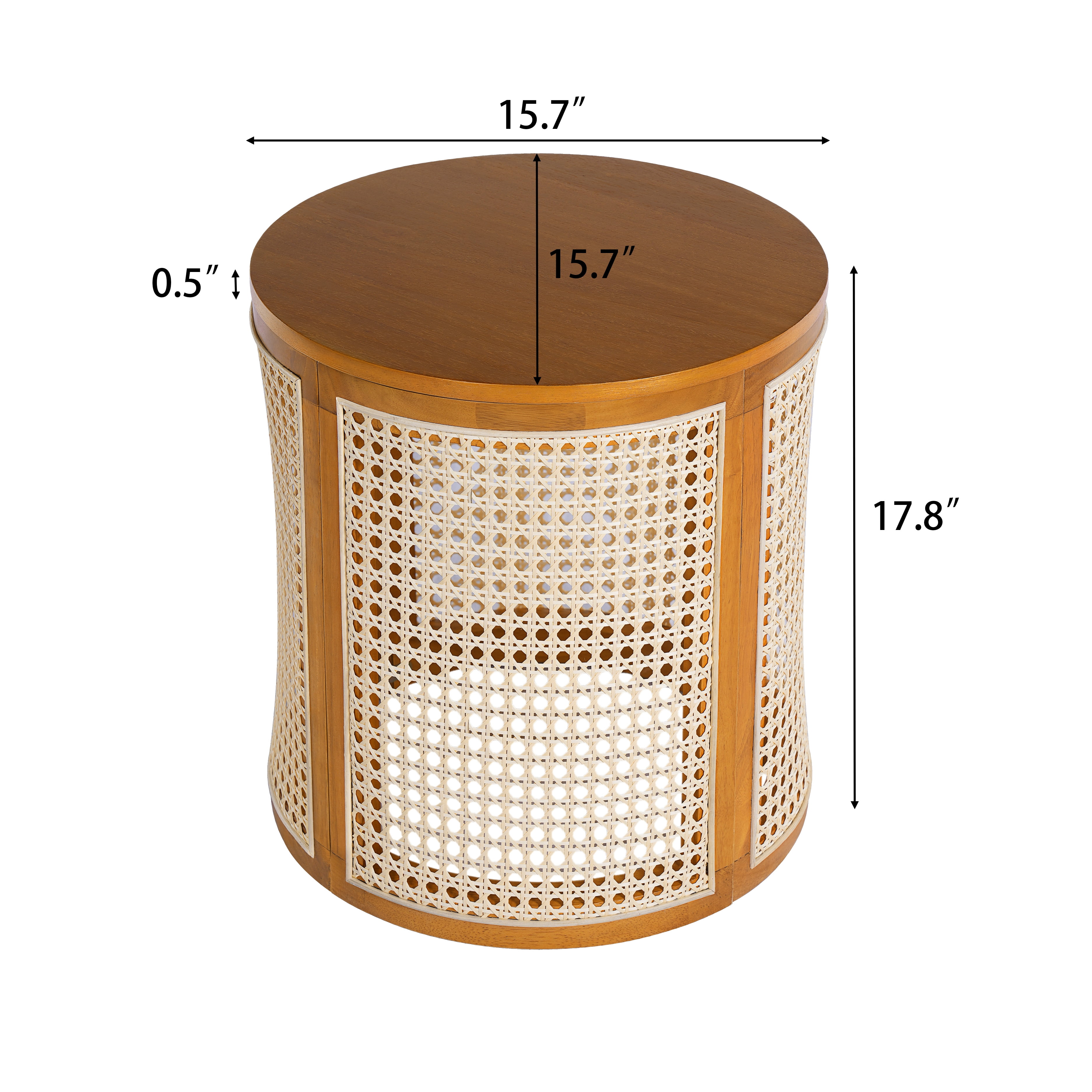 GARITIN Round End Table 15.7 Inch, Woven Rattan Style Side Table with Rubber Wood Frame for Living Room Bedroom, Ochre