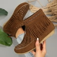thumbnail image 2 of Dasayo Fall Women Booties Ankle Brown Western Fringe Faux Leather Cowboy Boots Womens Shoes 42, 2 of 9