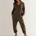 thumbnail image 2 of Posijego Womens Casual Loose Jumpsuit V Neck Long Sleeve Long Pants One Piece Rompers Outfits with Pockets, 2 of 7