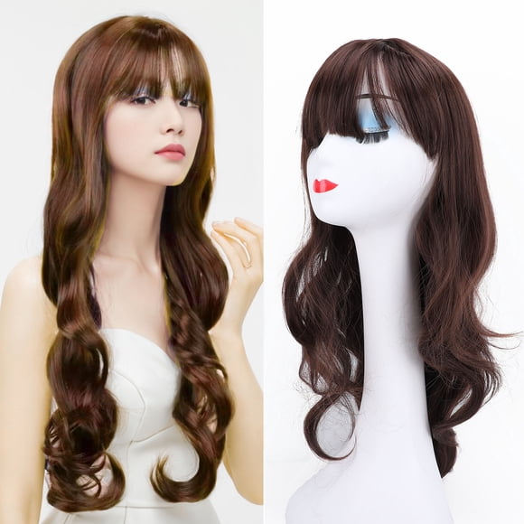 Air Bangs Wig, Heat Resistant Long Wavy Hair Wig  for Party