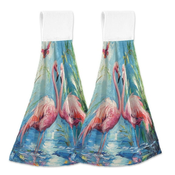 BZSMCE Hanging Hand Towels Fashion Love Among The Lilies Pattern 2-Pack - Velcro Style Bathroom Kitchen Towels