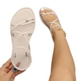 thumbnail image 6 of PiGOGI Women Plus Size Multi Cross Knotted Strap Flat Sandals Elastic Ankle Boho Summer Comfort Beige, 6 of 8