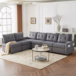 Baxton Studio Riley Sectional Sofa Grey Linen Walmart