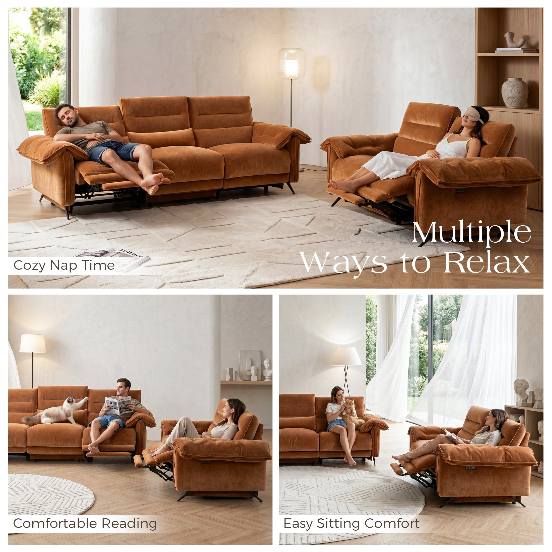 Aenkyo 2-Piece Power Reclining Sofa Set with USB Ports, Loveseat and Sofa, Sienna Brown