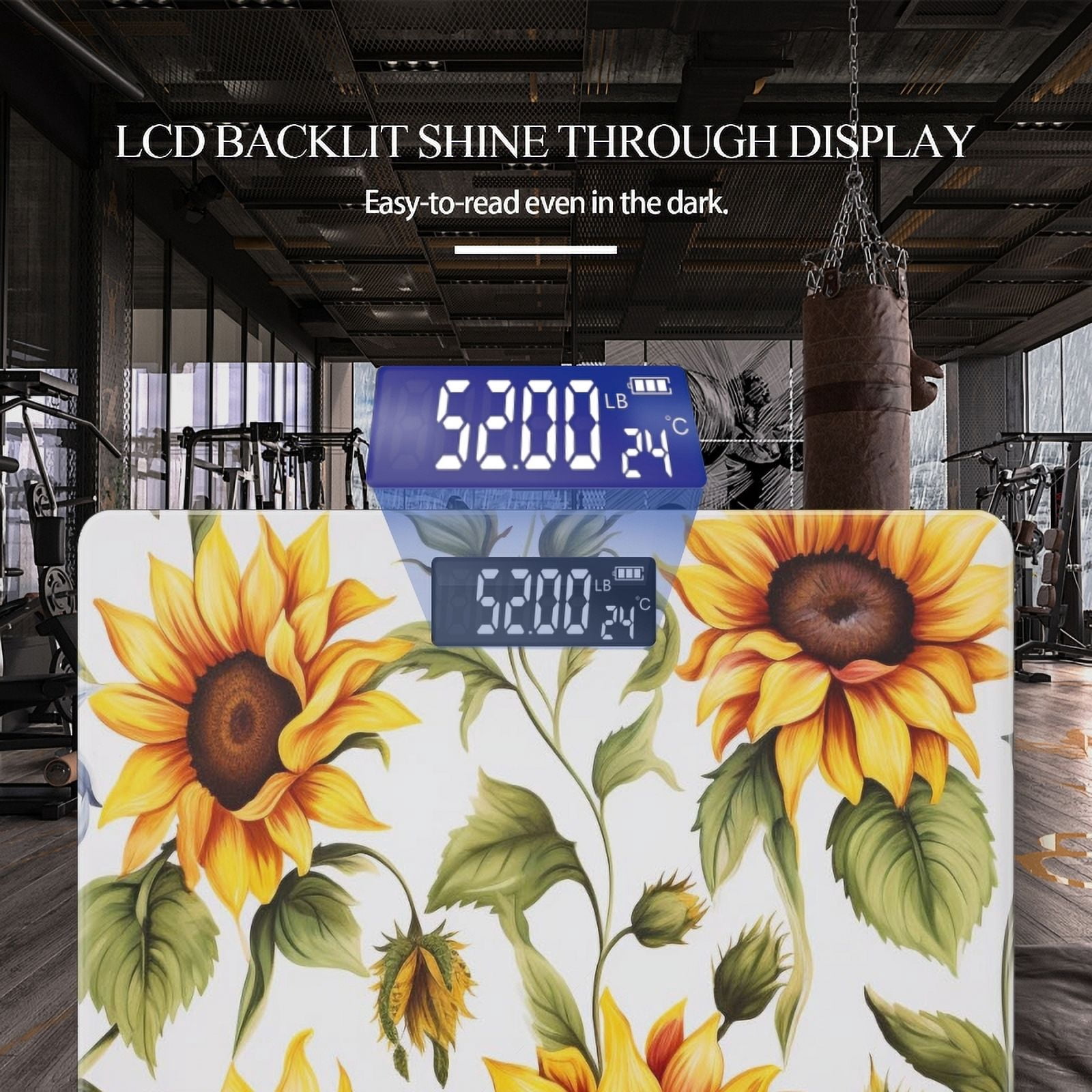 Bathroom Scale, Highly Accurate Digital Body Scale,Precisely Measures Weight up to 400 lbs-Beautiful Sunflower Pattern With Bright Yellow And Green Colors