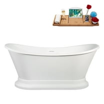 60" Streamline B-496-226-PBR Soaking Glossy White Freestanding Tub and Tray With Internal Drain in Polished Brass
