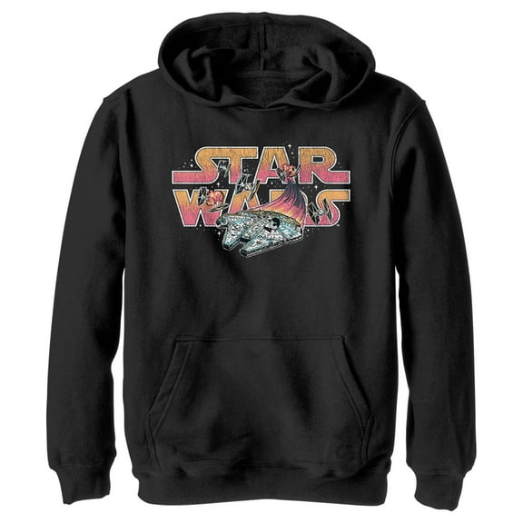 Boy's Star Wars: A New Hope Chasing The Falcon  Pull Over Hoodie Black X Large