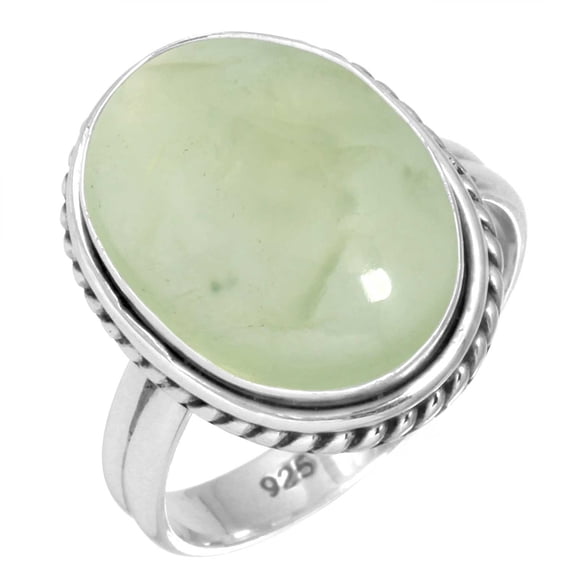 925 Silver Ring For Women - Girls Green Real Prehnite Stone Silver Ring Size 13 Fashion Silver Ring Size 13 Gift For Mother On Halloween 925 Gemstone Silver Jewelry