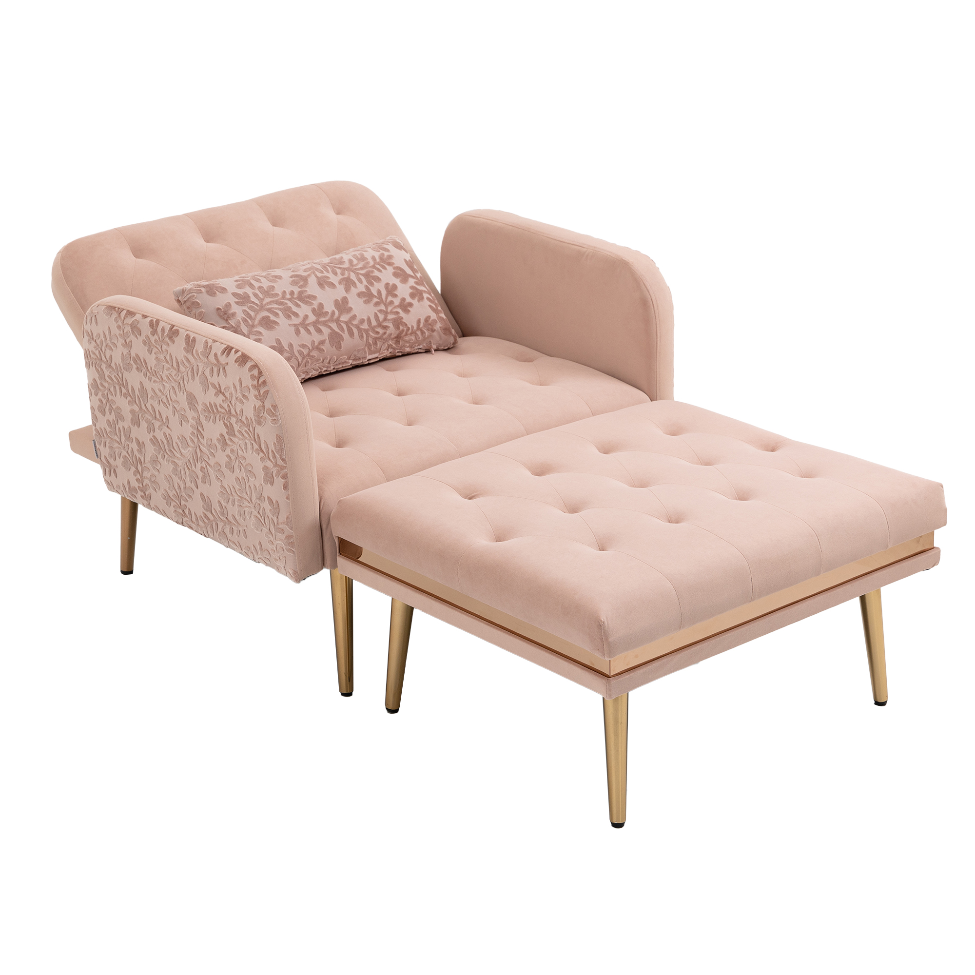 Single Sofa Chair with Ottoman, Velvet Upholstered Armchair Lounge