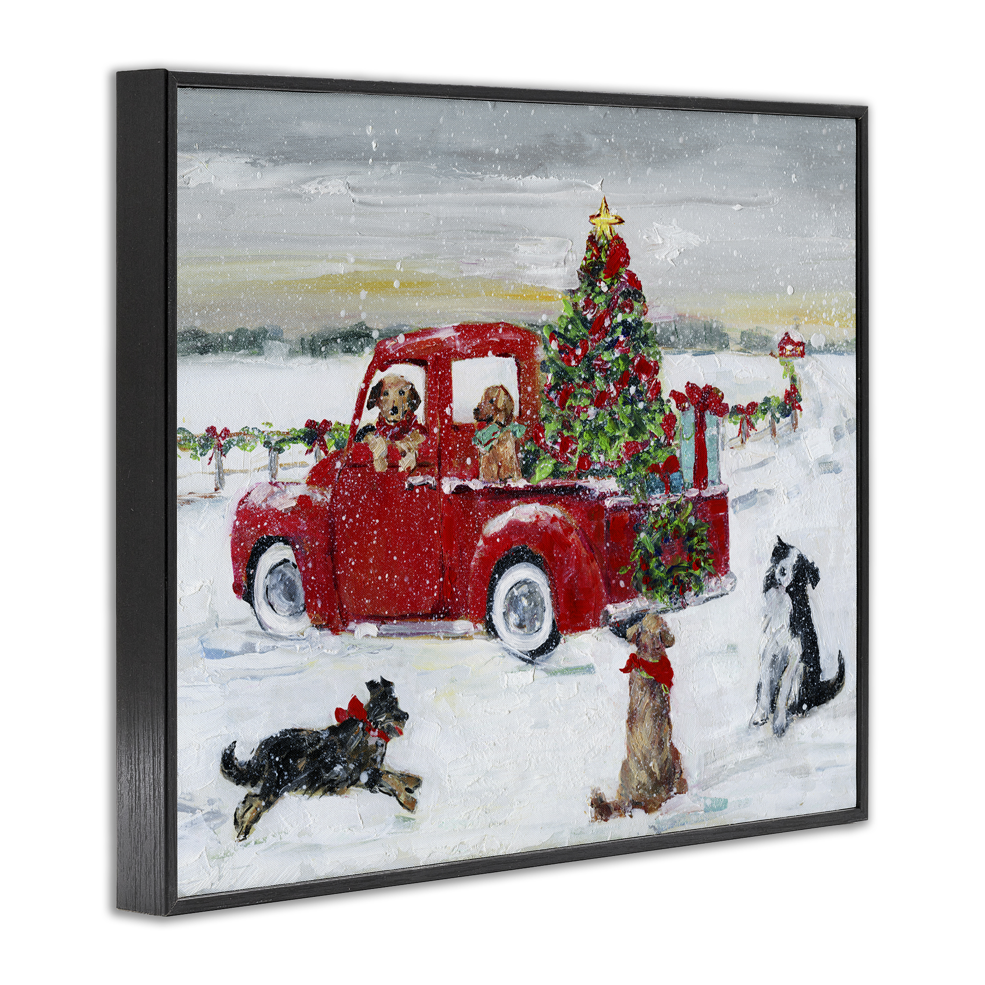 Stupell Industries Seasonal Truck with Dogs Holiday Painting Black Framed Art Prints Wall Art, 20 x 16