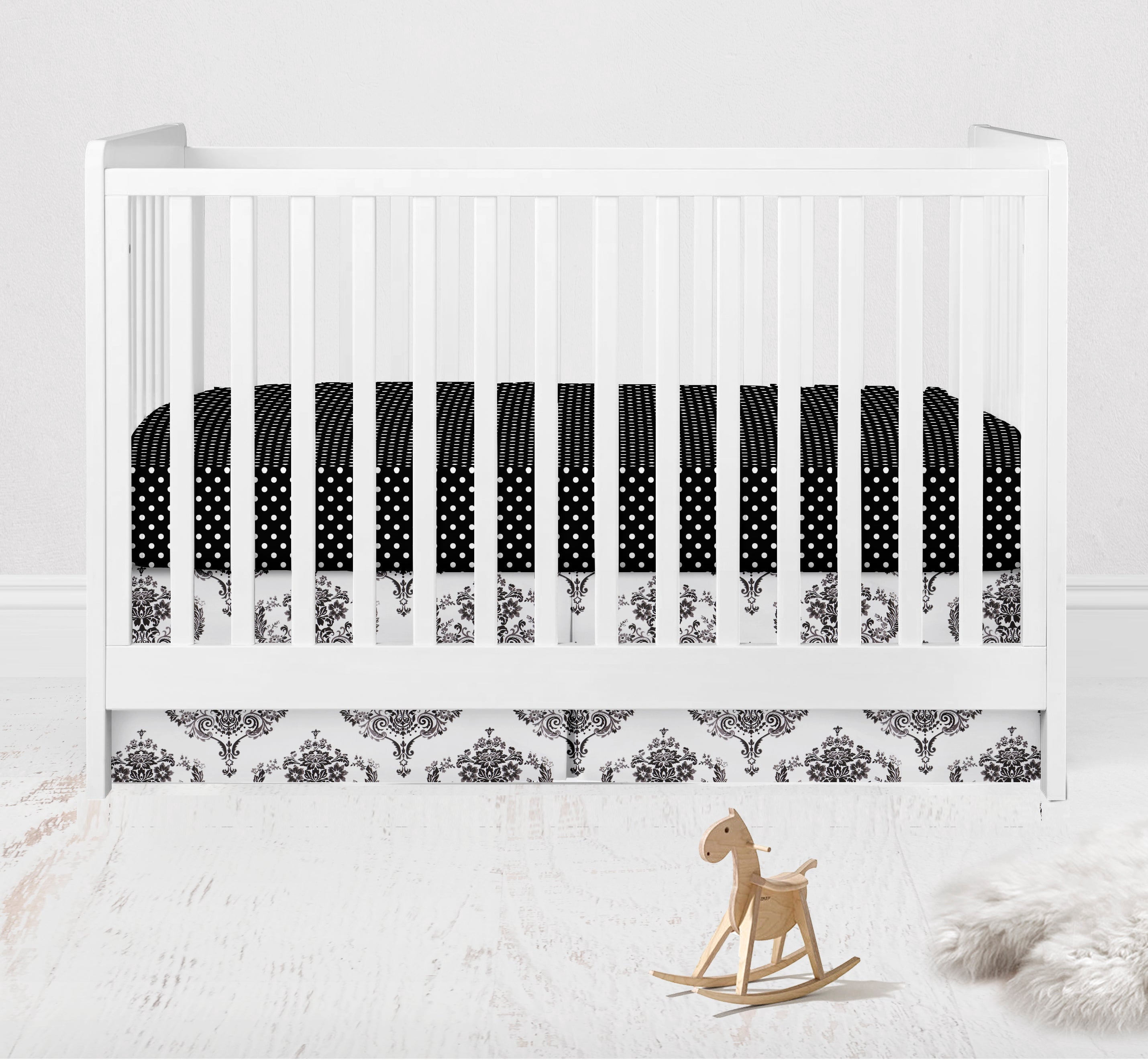 Bacati - Classic Damask 3-Piece Crib Bedding Set - Black/Grey/White Unisex