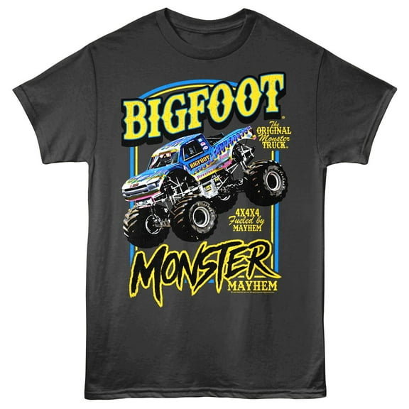Bigfoot Monster Mayhem Men's T Shirt (Charcoal, AdultS)