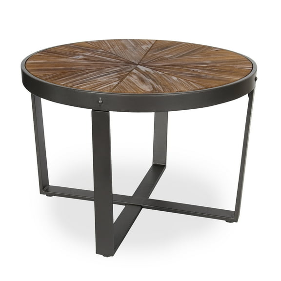 Kate and Laurel Farmhouse Gerhardt Round Wood and Metal Coffee Table, 24 x 24 x 15.5, Rustic Brown and Charcoal Dark Gray, Modern Living Room Table for Storage and Display