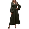 thumbnail image 2 of Karymi Maxi Dress Satin Wrap V Neck Maxi Dress, Long Balloon Lantern Sleeve Ruched Empire Waist Flowy A Line Long Dress, 2 of 6
