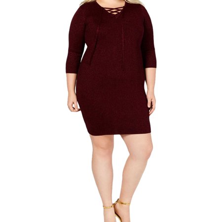 Say What Womens Plus Ribbed Knit Lace-Up Party Dress