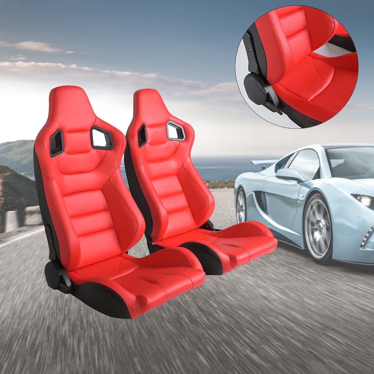 Racing Seats,1 Pair Bucket Seats with Dual Lock Sliders,PVC Leather