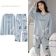 thumbnail image 2 of Conjunto de pijama de punto de algodón para mujer, ropa de dormir Floral elegante, pantalones a cuadros, Moda para el hogar, primavera y otoño, 2 of 4