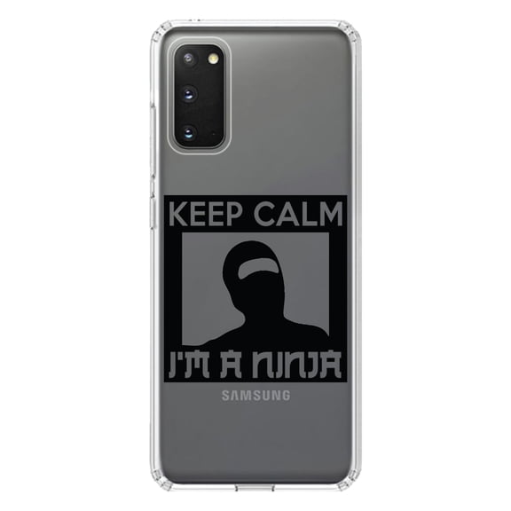 DistinctInk Clear Shockproof Hybrid Case for Galaxy S20 PLUS / 5G (6.7" Screen) - TPU Bumper Acrylic Back Tempered Glass Screen Protector - Keep Calm I'm a Ninja
