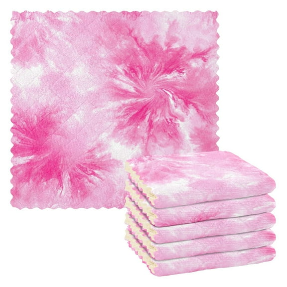 6 Pieces of Kitchen Towels 11x11Inch Kitchen Dish Cloths Kitchen Dish Towels Reuseable Cleaning Cloths Pink Pattern