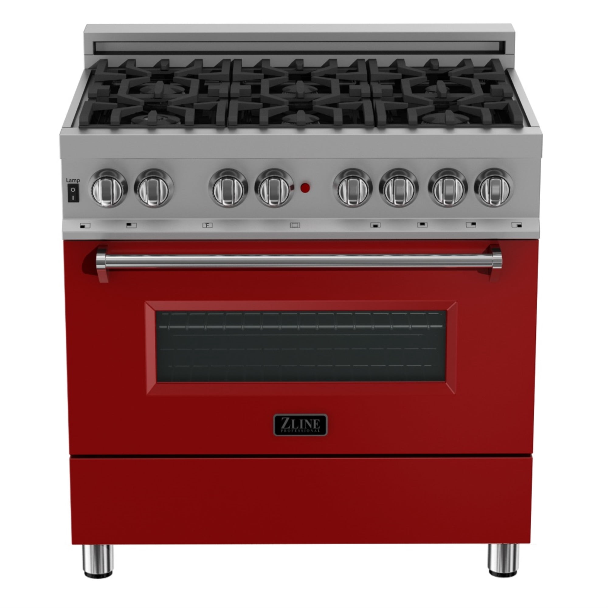 ZLINE 36 in. Professional Dual Fuel Range in DuraSnow Stainless Steel with Red Matte Door (RAS-RM-36)