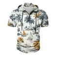 thumbnail image 7 of Men's Casual Hawaiian Print Hooded Zipper Neck Short Sleeve Sweatshirt, Tropical Theme Top for Vacation and Beach,White,L, 7 of 7