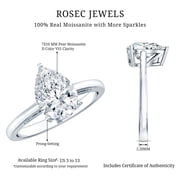 Rosec Jewels Certified Moissanite Teardrop Engagement Ring for Women - 7X10 mm Pear Shape - D-VS1 Authentically Quality, 10K White Gold, US 5.50