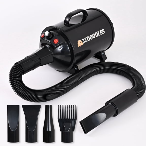 We Love Doodles Dog Dryer with Adjustable Speed & Temperature Control - High Velocity Hair Dryer, Pet Blow Dryers for Dogs, Blow Dry Quickly & Blow Out Undercoat - Pet Grooming (Black)