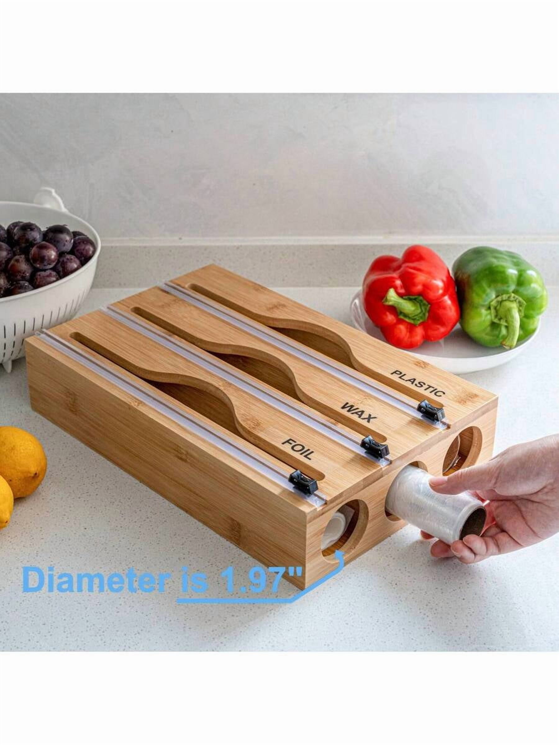 Single Bamboo Plastic Wrap Dispenser, Kitchen Organizer, Aluminum Foil and Plastic Wrap Storage Box, Suitable for Kitchen Use (Brown)