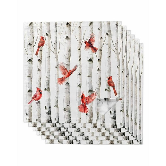 Hokiten Kitchen Dinner Napkins Set of 6 Red Birds Rustic Cloth Napkins Reusable Washable Table Napkins for Weddings Cocktail Parties Holiday Table Decor 20x20 Inch