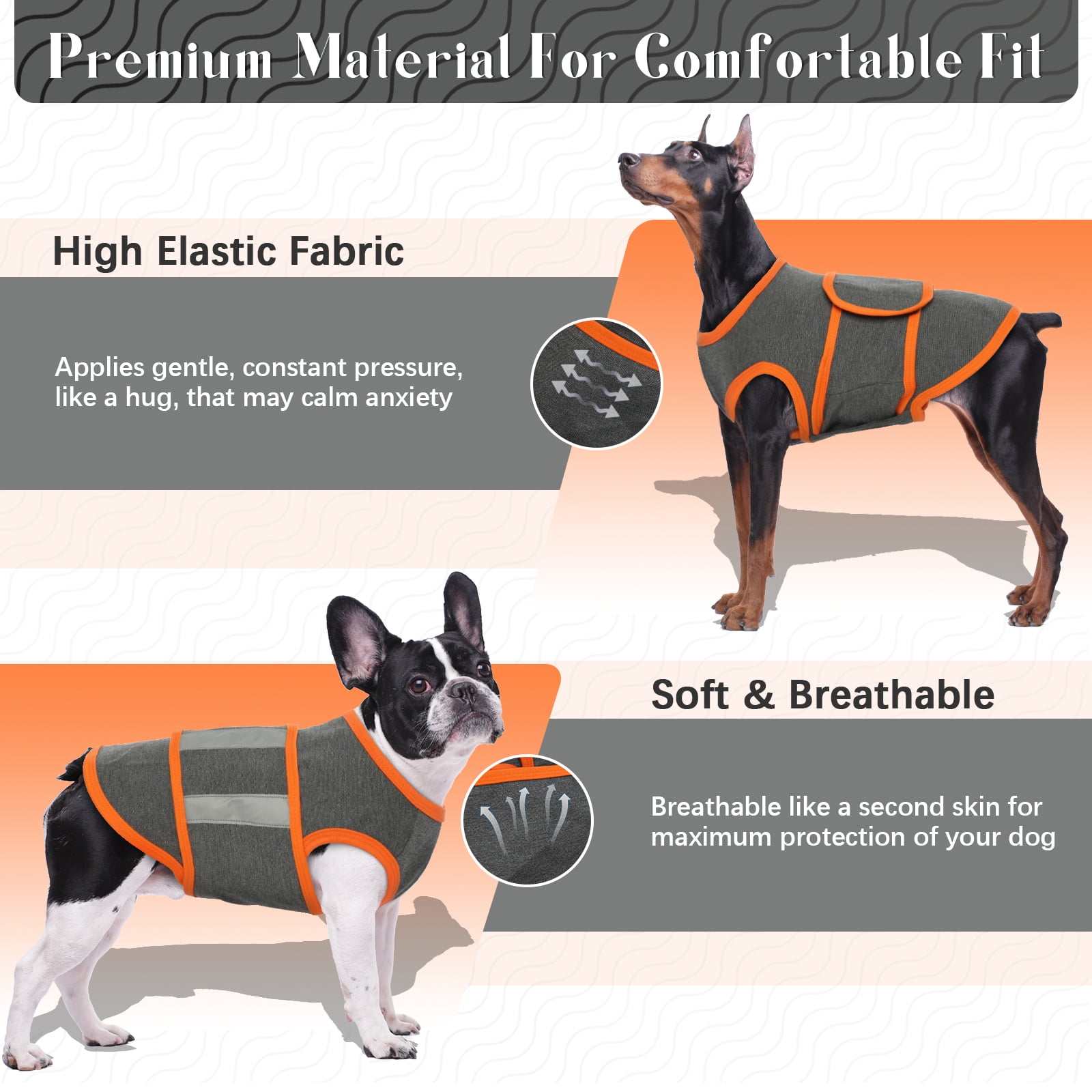 Kuoser Dog Anxiety Vest, Soft and Reflective Calming Shirt for Dogs, Breathable Pet Anxiety Jacket Wrap for Fireworks, Thunderstorms, Separation, Travel, Gray, Small