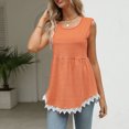 thumbnail image 2 of Women Round Neck Tank Top Striped Pattern Ruffle Hem Lace Trim Summer Sleeveless Vest, 2 of 6