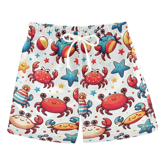 joogoo Boys Swim Trunks Cute Crabs and Stars Beach Board Shorts Drawstring Swimsuit S